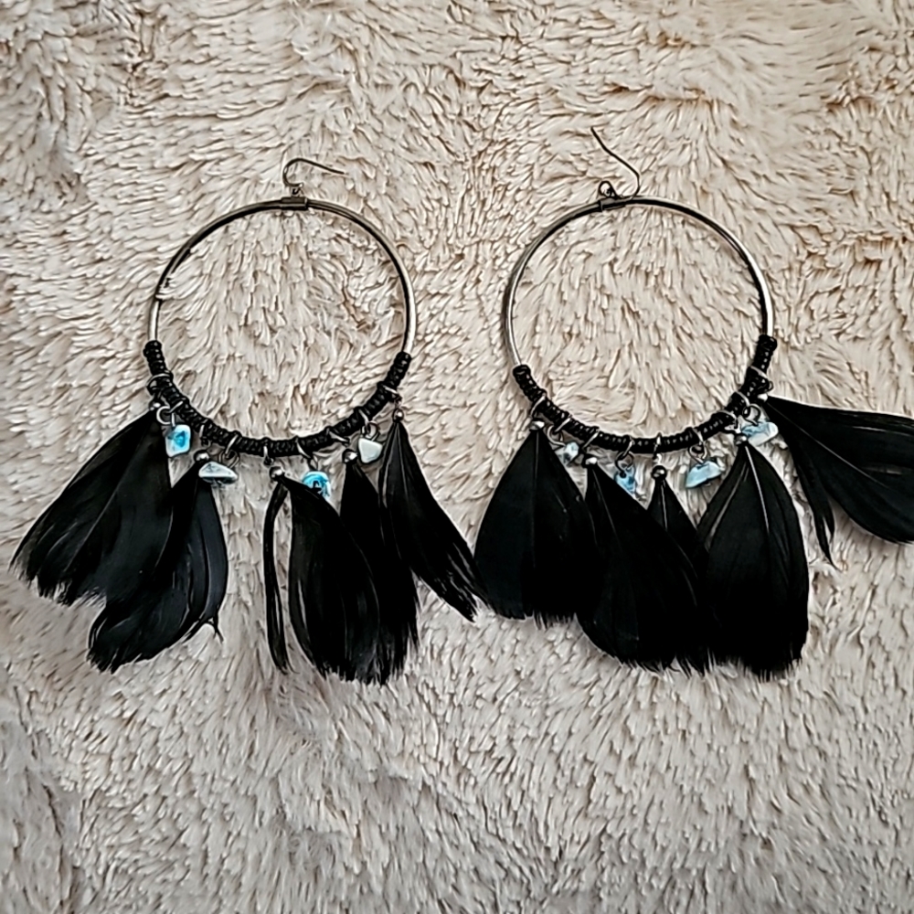 Feathered hoop earrings